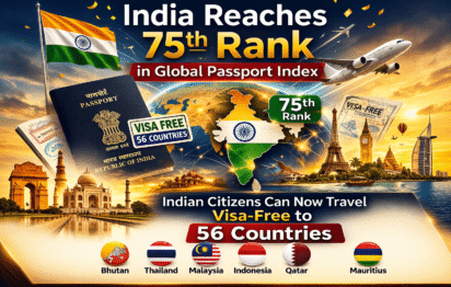 Indian passport ranked 75th in global passport index with 56 visa-free countries access